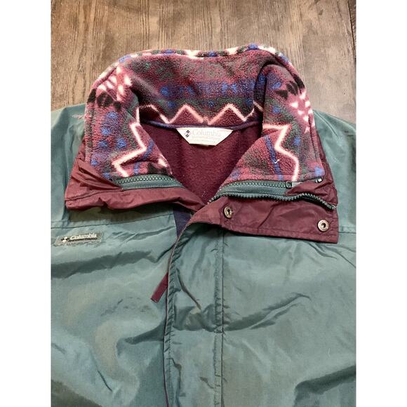 Vtg Columbia Lined Coat Jacket Green & Purple Removable Fleece Liner Medium USA - Picture 13 of 14